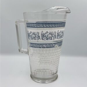 Vintage MCM Jeanette Glass Blue & White Patrician Pattern 64oz Pitcher